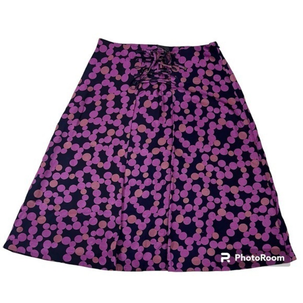 Women’s Anthropologie Maeve Zadie LaceUp Polka Dot Plum Print Midi Skirt Size 14